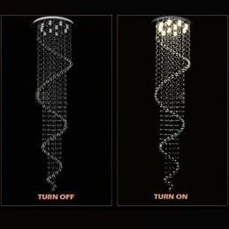 Lustre de cristal moderno com pingente de luz, luminárias de iluminação com espiral única D70CM H250CM