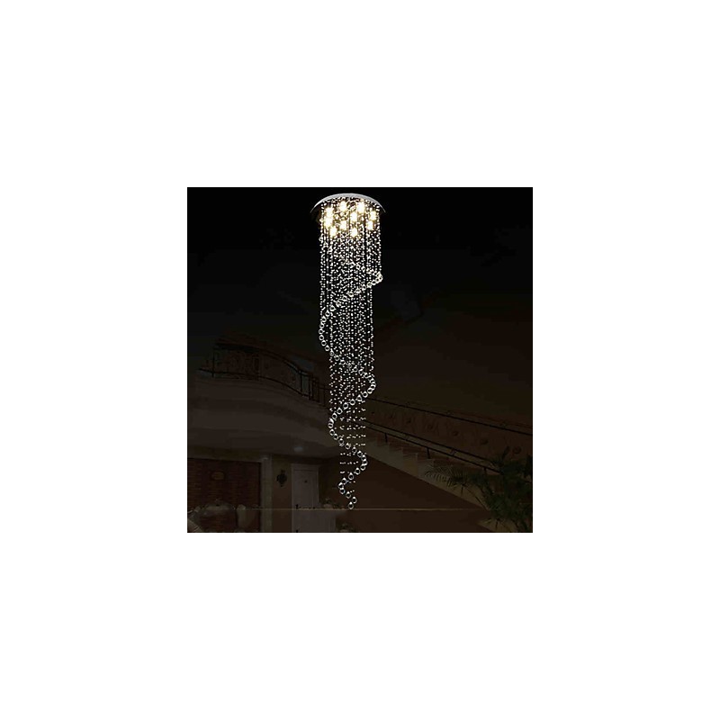 Lustre de cristal moderno com pingente de luz, luminárias de iluminação com espiral única D70CM H250CM
