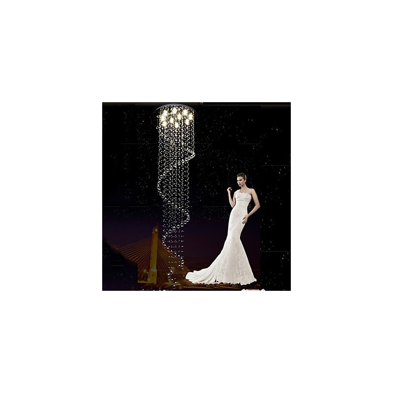 Lustre de cristal moderno com pingente de luz, luminárias de iluminação com espiral única D70CM H250CM