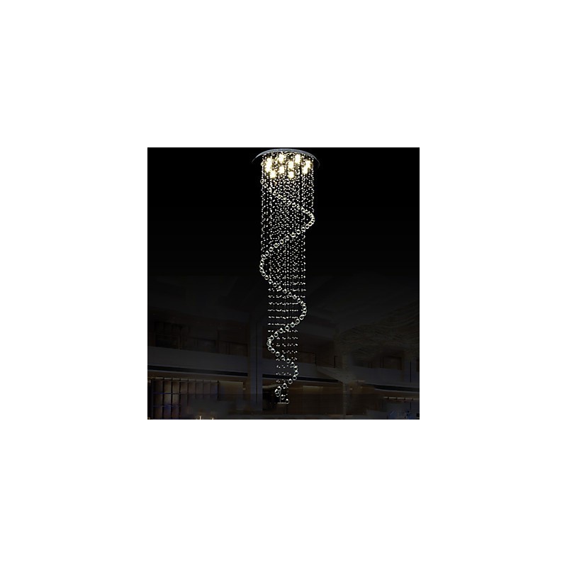 Lustre de cristal moderno com pingente de luz, luminárias de iluminação com espiral única D70CM H250CM
