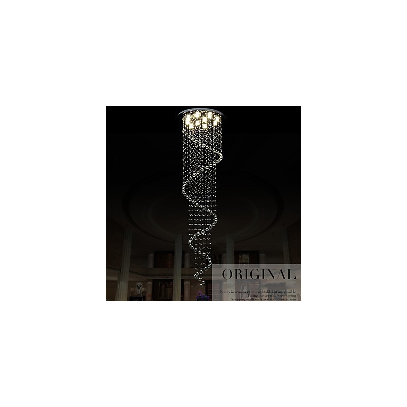 Lustre de cristal moderno com pingente de luz, luminárias de iluminação com espiral única D70CM H250CM