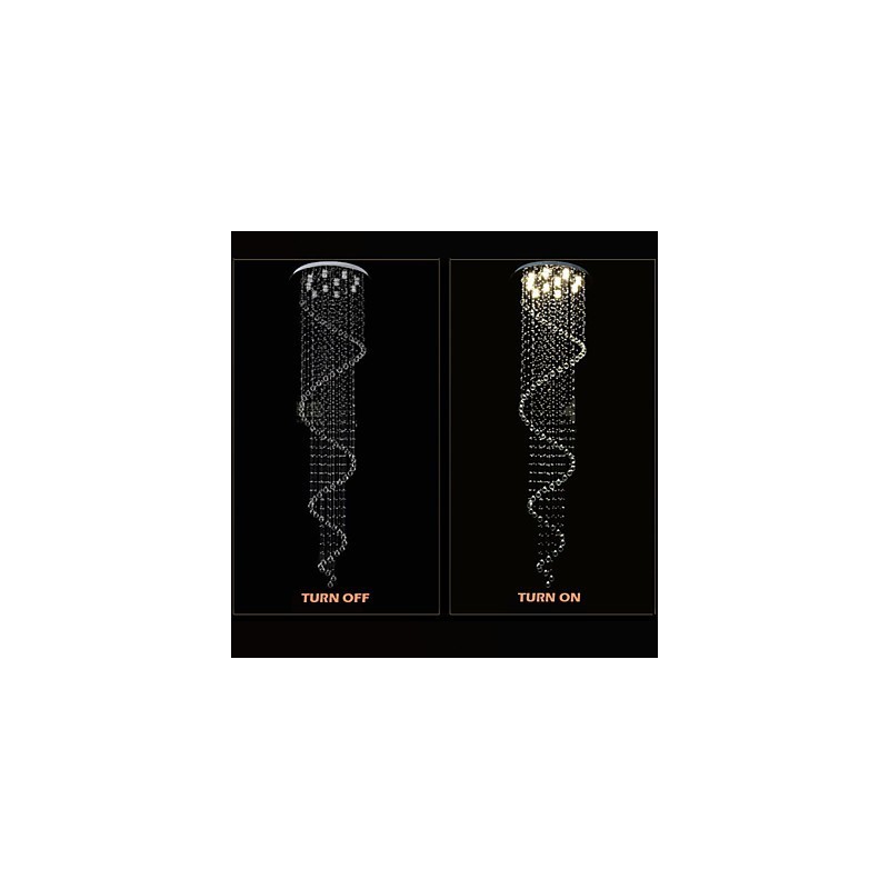 Lustre de cristal moderno com pingente de luz, luminárias de iluminação com espiral única D70CM H250CM