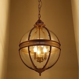 Lustre de Ferro Bronze Lâmpada Vidro