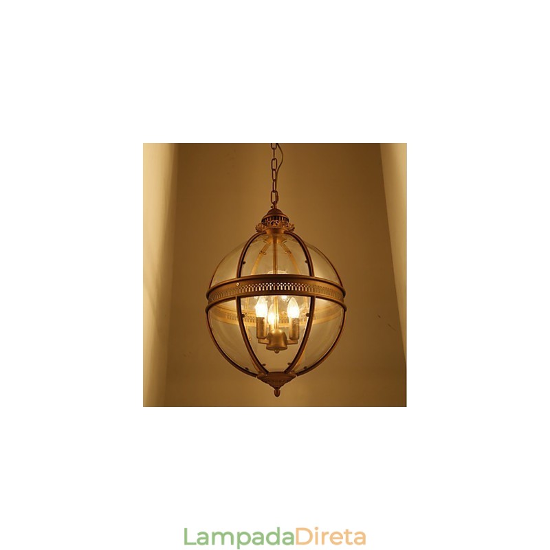 Lustre de Ferro Bronze Lâmpada Vidro