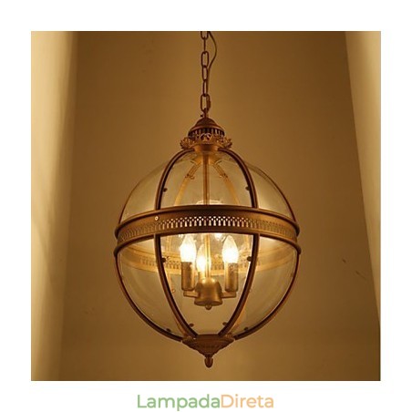 Lustre de Ferro Bronze Lâmpada Vidro Lustre de Ferro Bronze Lâmpada Vidro