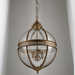 Lustre de Ferro Bronze Lâmpada Vidro