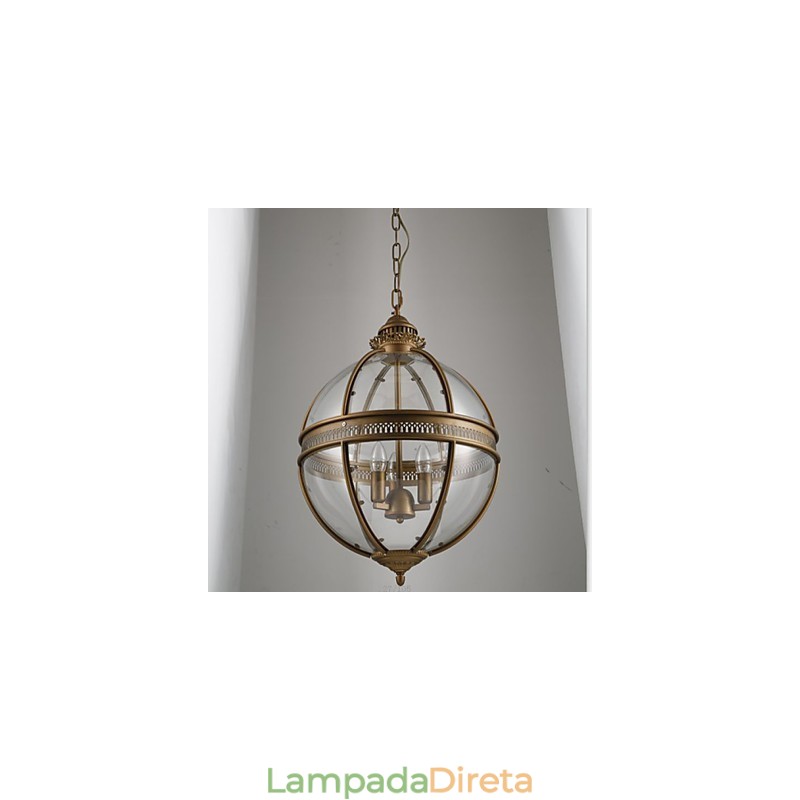 Lustre de Ferro Bronze Lâmpada Vidro