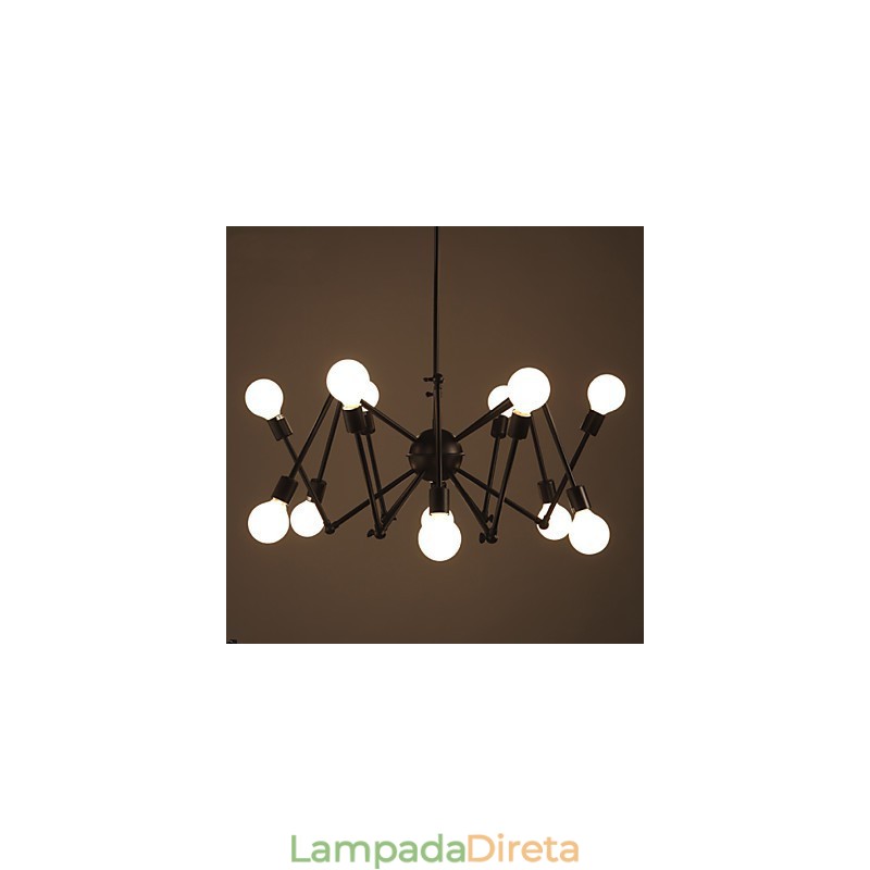 Lustre American Loft Black Lights Iron Spider com 12 cabeças