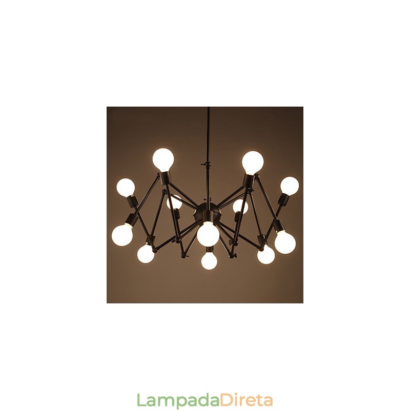 Lustre American Loft Black Lights Iron Spider com 12 cabeças