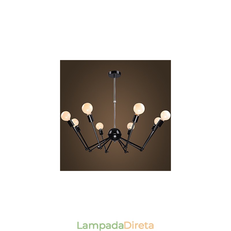 Lustre American Loft Black Lights Iron Spider com 12 cabeças