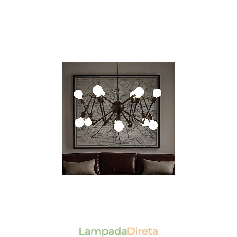 Lustre American Loft Black Lights Iron Spider com 12 cabeças