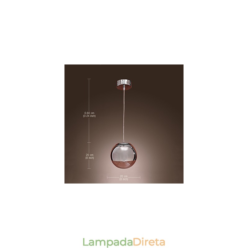 Luminária pendente moderna contemporânea estilo globo mini cromado de metal