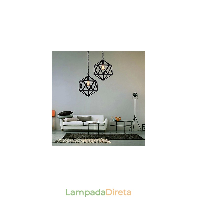 Lâmpada industrial retrô droplight hexaedro artístico originalidade ferro forjado pingente luz
