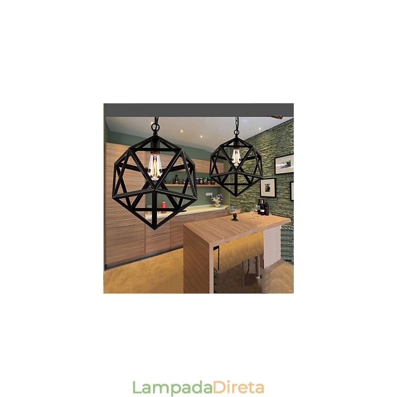 Lâmpada industrial retrô droplight hexaedro artístico originalidade ferro forjado pingente luz