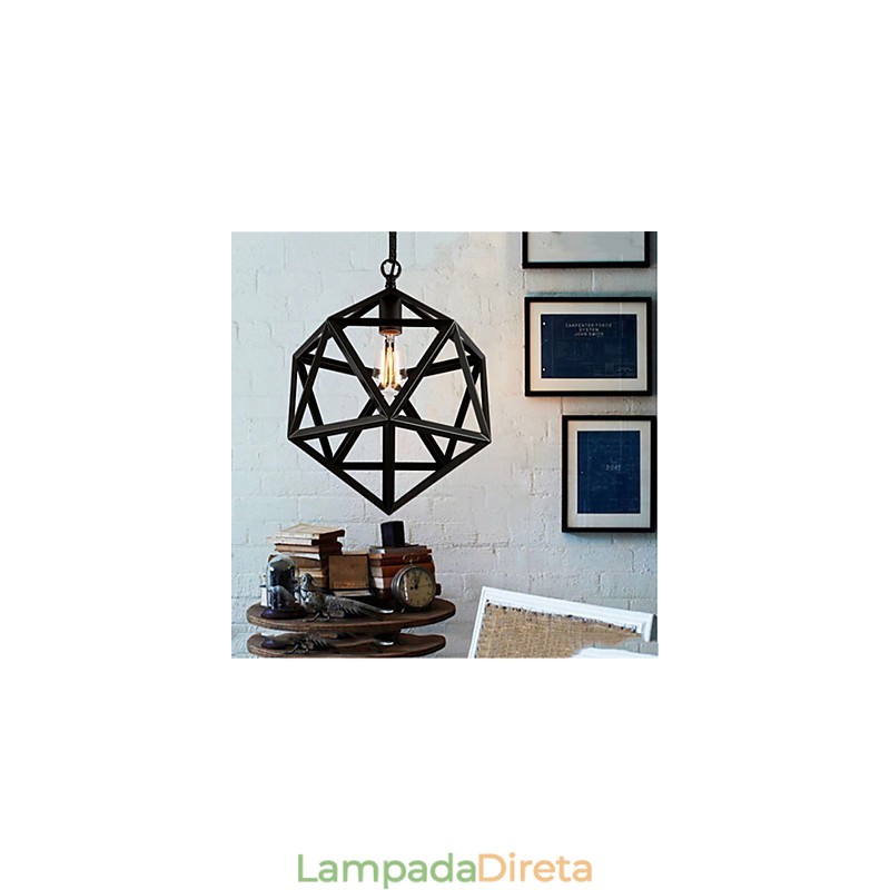 Lâmpada industrial retrô droplight hexaedro artístico originalidade ferro forjado pingente luz