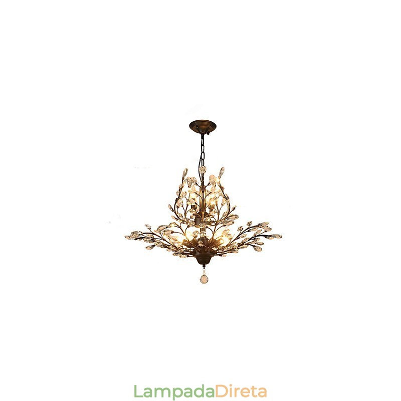 Vintage Crystal Flush Mount 7 Luzes Pintura de Metal Preto OU Dourado