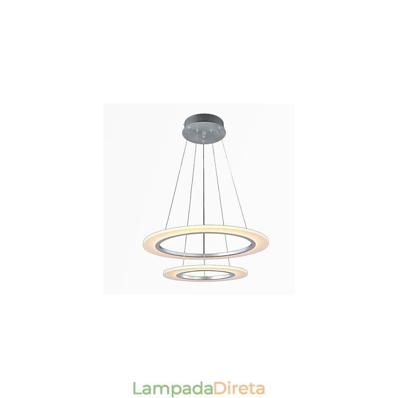 Luminária pendente moderna de teto com lustre e 2 anéis