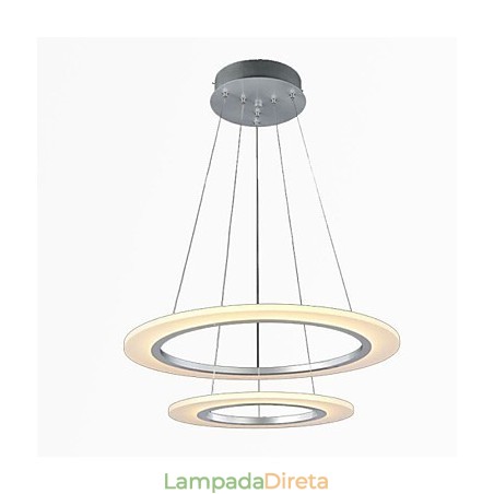Luminária pendente moderna de teto com lustre e 2 anéis Luminária pendente moderna de teto com lustre e 2 anéis