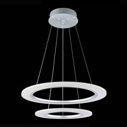 Luminária pendente moderna de teto com lustre e 2 anéis