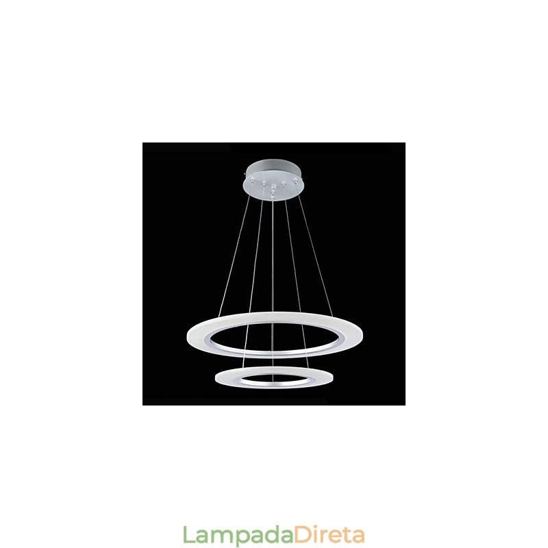 Luminária pendente moderna de teto com lustre e 2 anéis