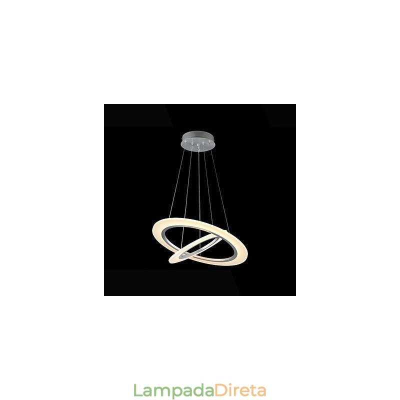 Luminária pendente moderna de teto com lustre e 2 anéis