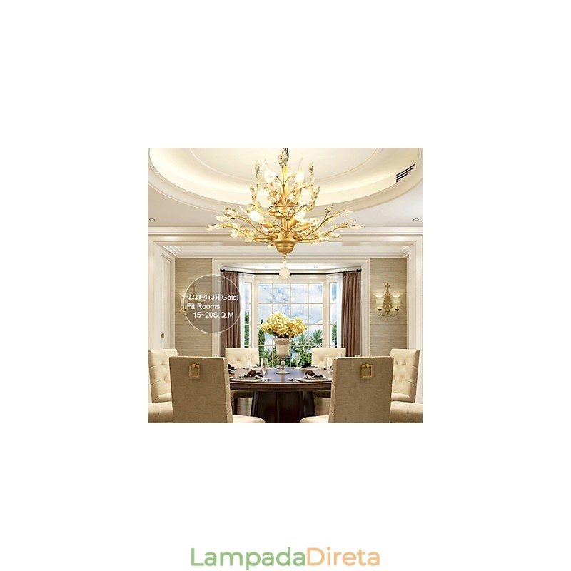 Vintage Crystal Flush Mount 7 Luzes Pintura de Metal Preto OU Dourado
