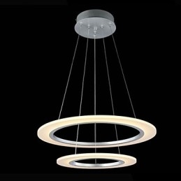 Luminária pendente moderna de teto com lustre e 2 anéis