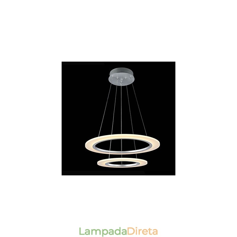 Luminária pendente moderna de teto com lustre e 2 anéis
