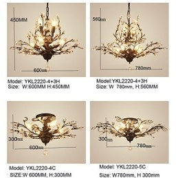 Vintage Crystal Flush Mount 7 Luzes Pintura de Metal Preto OU Dourado