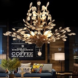 Vintage Crystal Flush Mount 7 Luzes Pintura de Metal Preto OU Dourado