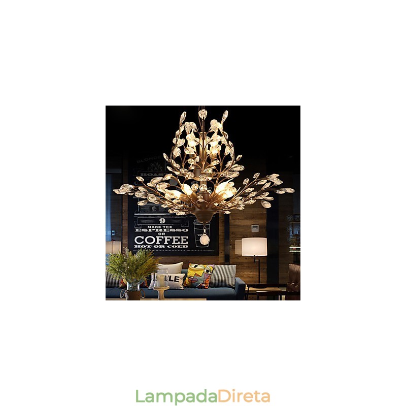 Vintage Crystal Flush Mount 7 Luzes Pintura de Metal Preto OU Dourado