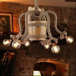 Lustre de barril de madeira Lâmpada criativa
