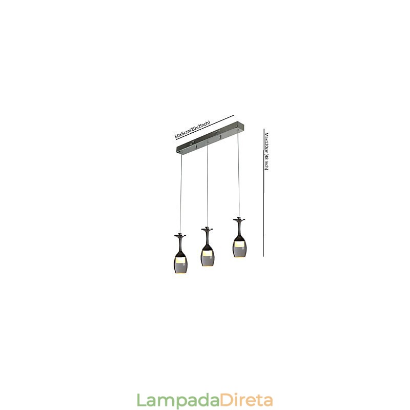 Luminárias pendentes 3 luzes placa traseira longa moderna contemporânea