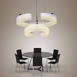 Luminária pendente de cristal em forma de letra "C" Luminária moderna com dois anéis
