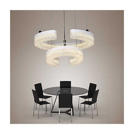 Luminária pendente de cristal em forma de letra "C" Luminária moderna com dois anéis Luminária pendente de cristal em forma de letra "C" Luminária moderna com dois anéis