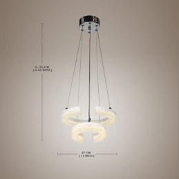 Luminária pendente de cristal em forma de letra "C" Luminária moderna com dois anéis