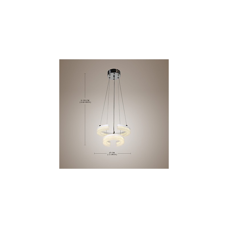 Luminária pendente de cristal em forma de letra "C" Luminária moderna com dois anéis