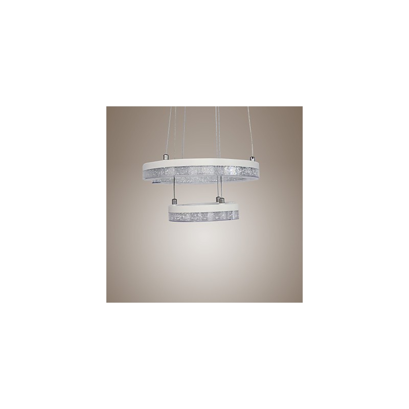 Luminária pendente de cristal em forma de letra "C" Luminária moderna com dois anéis