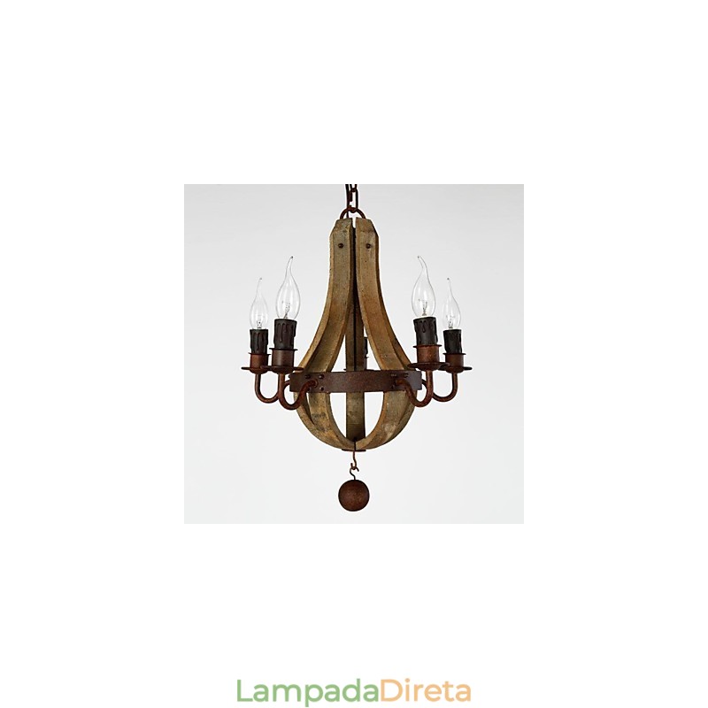 Lustre de madeira e bambu com pintura estilo vintage mini