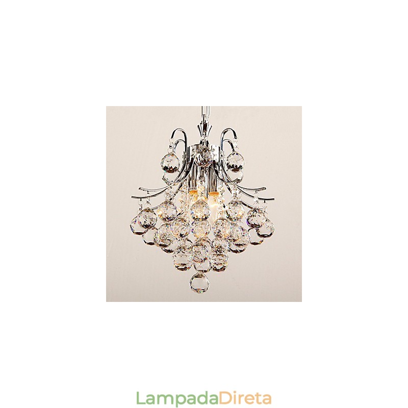 Lustre moderno contemporâneo de cristal cromado com pingente de luz