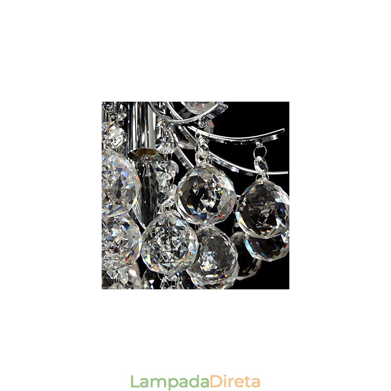 Lustre moderno contemporâneo de cristal cromado com pingente de luz
