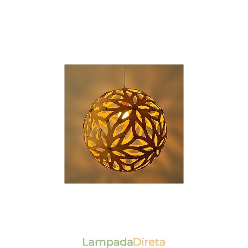 Luminária pendente retrô de madeira e bambu