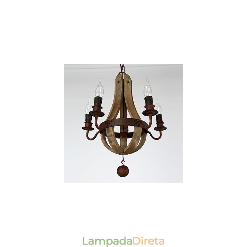 Lustre de madeira e bambu com pintura estilo vintage mini