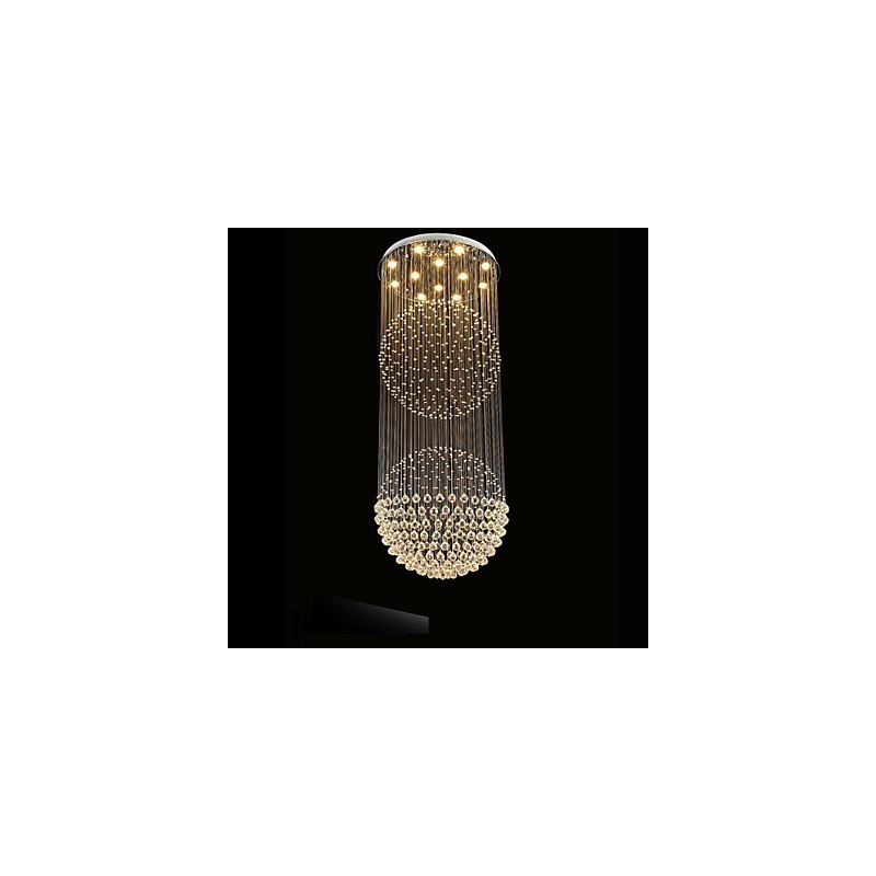 Luminária pendente moderna de cristal, lustre de 12 luzes, canpoy prateado, globo de cristal transparente, luminárias de teto