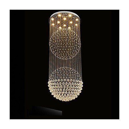 Luminária pendente moderna de cristal, lustre de 12 luzes, canpoy prateado, globo de cristal transparente, luminárias de teto Luminária pendente moderna de cristal, lustre de 12 luzes, canpoy prateado, globo de cristal transparente, luminárias de teto