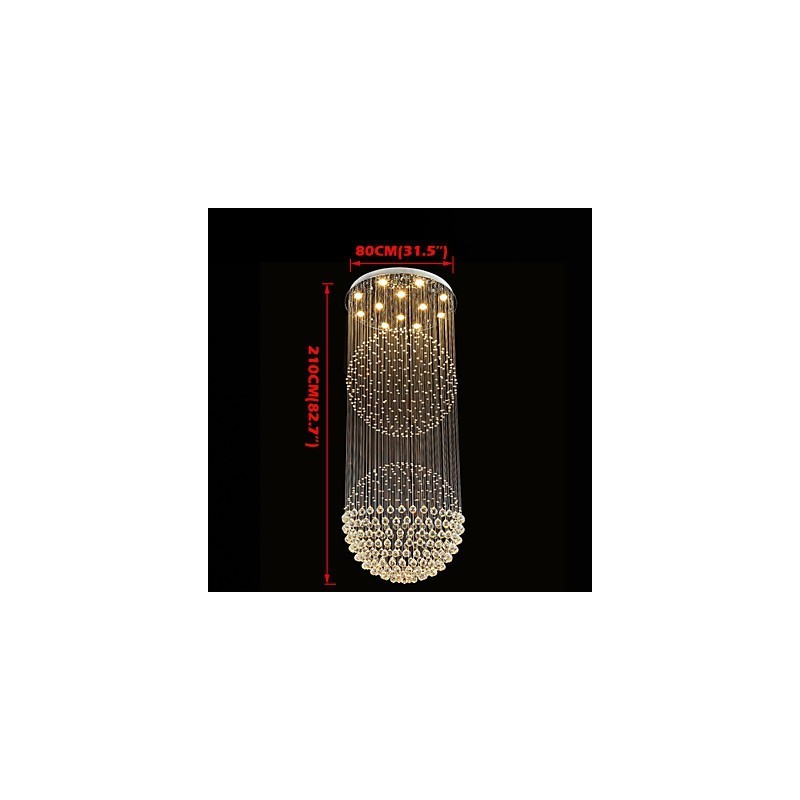 Luminária pendente moderna de cristal, lustre de 12 luzes, canpoy prateado, globo de cristal transparente, luminárias de teto