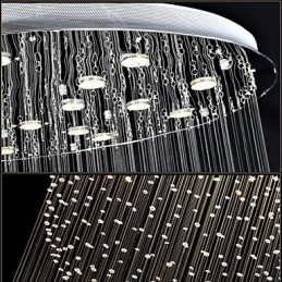 Luminária pendente moderna de cristal, lustre de 12 luzes, canpoy prateado, globo de cristal transparente, luminárias de teto