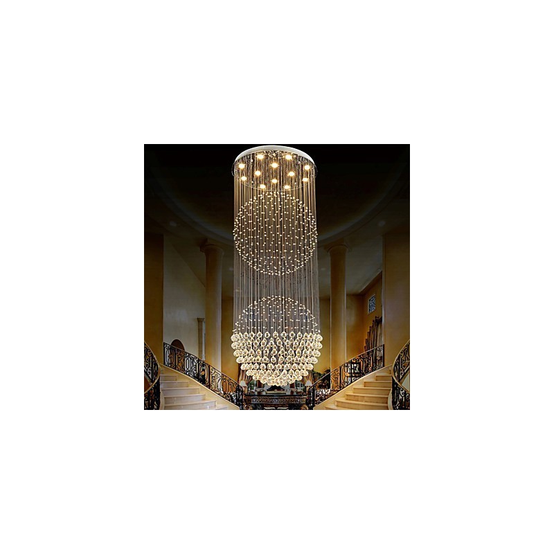 Luminária pendente moderna de cristal, lustre de 12 luzes, canpoy prateado, globo de cristal transparente, luminárias de teto