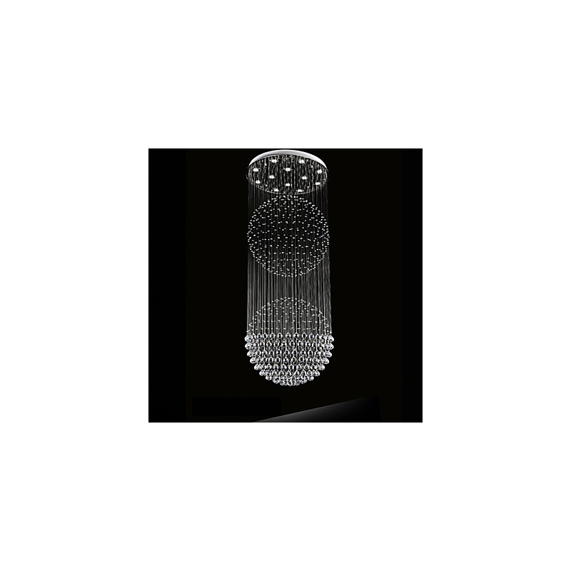 Luminária pendente moderna de cristal, lustre de 12 luzes, canpoy prateado, globo de cristal transparente, luminárias de teto