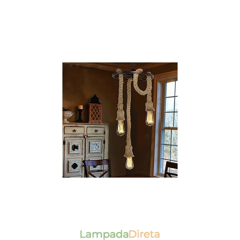 Luminária pendente de metal galvanizado estilo retrô mini